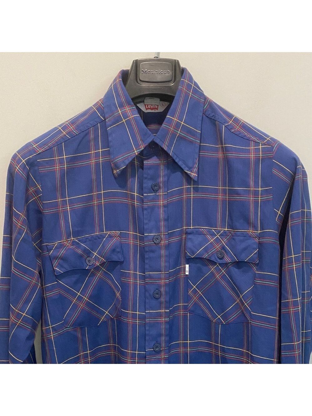 Levi’s Vintage Plaid Button Shirt Men’s Large Blue Check Long Sleeve
